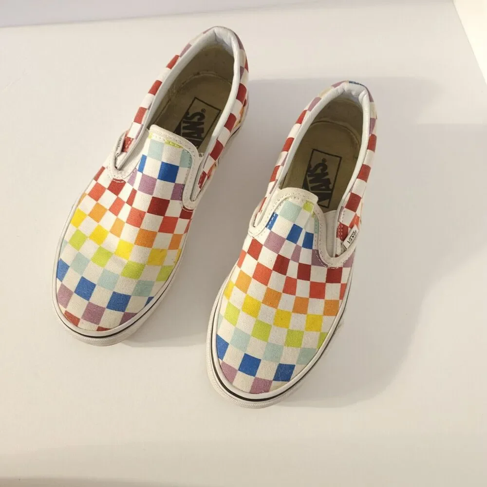 Rainbow Checkered Vans Unisex Mens 4.5 Women’s 6 Preowned